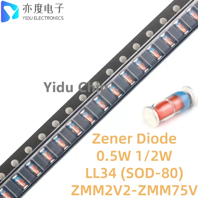 100pcs/lot 0.5W 1/2W Zener Diode ZMM39 39V ZMM43 43V ZMM47 47V ZMM51 51V ZMM56 56V ZMM62 62V ZMM68 68V ZMM75 75V LL34 SOD-80