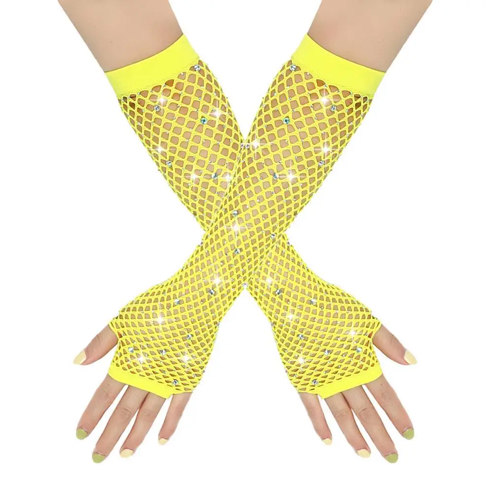 Arm Sleeve Sexy Mittens Long Fishnet Net Gloves Shiny Rhinestone Fingerless Mesh Punk Rock Night Club Sexy Mittens Wholesale