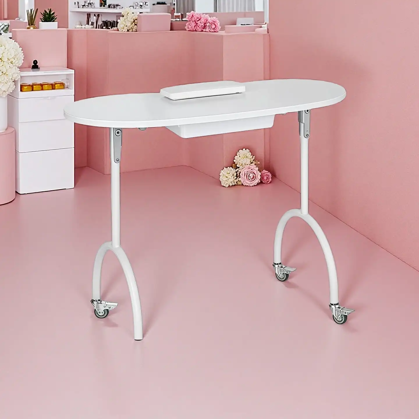 

Mobile Folding Nail Table Simple Fashion Single Table with Wheels Tip Sucker Postazione Unghie Dopia Commercial Furniture