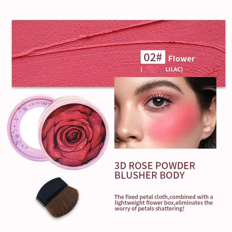 Colorete en polvo de rosa de pétalo 3D, resistente al agua, maquillaje de rosa de larga duración, colorete en polvo, formas, colorete, flor K5D5