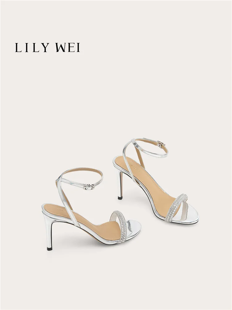 

Summer new patent leather rhinestone thong sexy sandals party dress large size small size thin heel high heel women's shoes