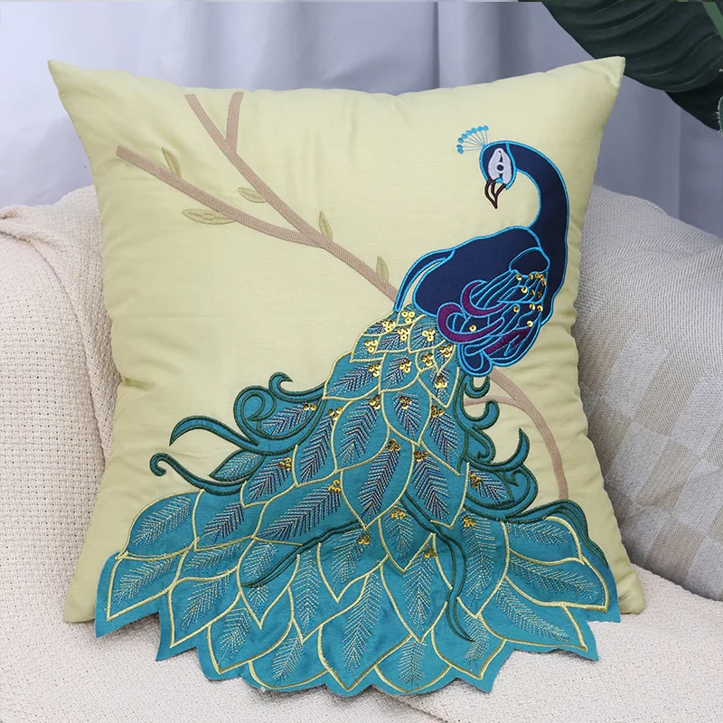 

45x45cm Chinese Ethnic Style Embroidered Pillow Cover Peacock Pattern Girl Bedroom Cushion Cover Pillowcase for Home Decoration