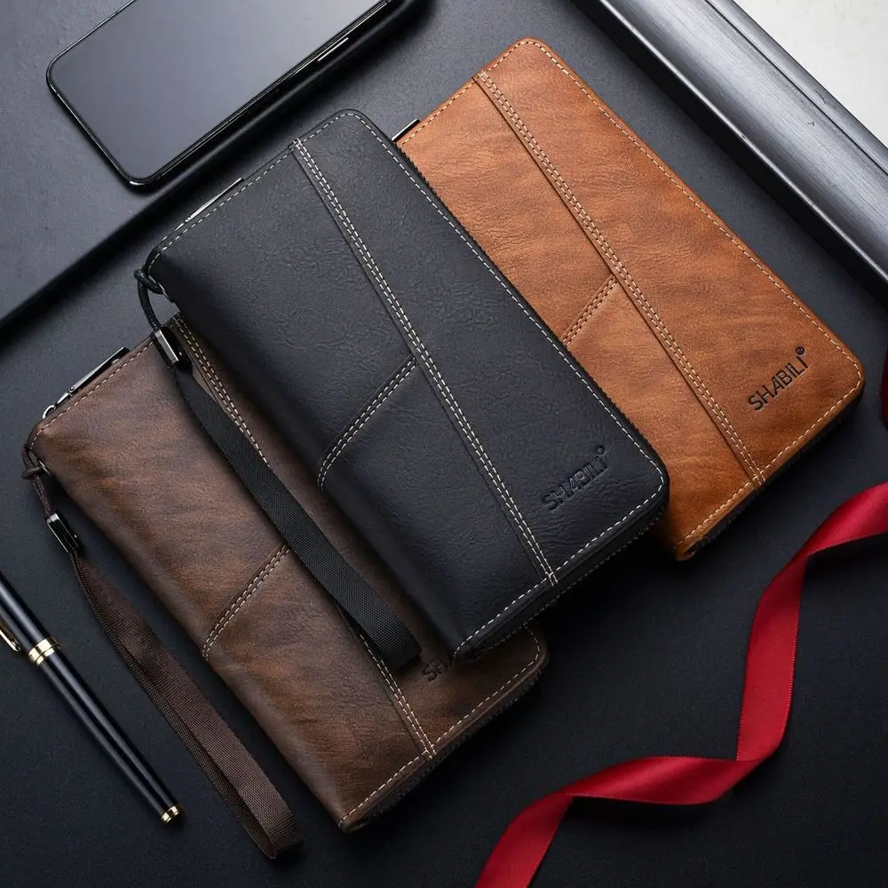 

Fashion Long PU Leather Male Purse Zipper Card Bag Men Wallet Card Storage Bag Multiple Card Slots Card Holder Male