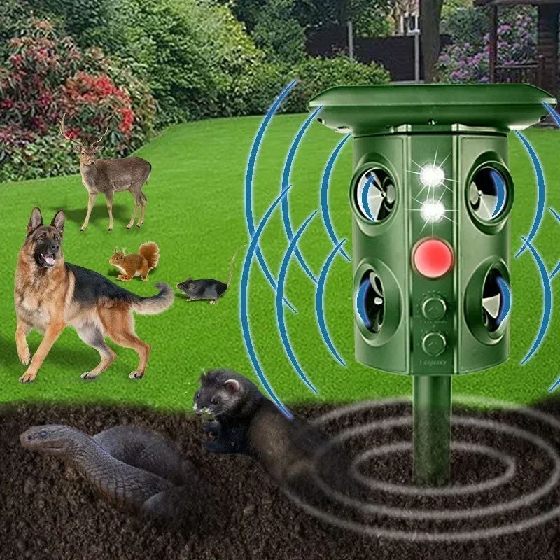 Imagem -06 - Energia Solar Dog Repeller Longo Alcance Portátil Ultrassônico Controle de Casca ao ar Livre Pássaro Serpente Rato Animais