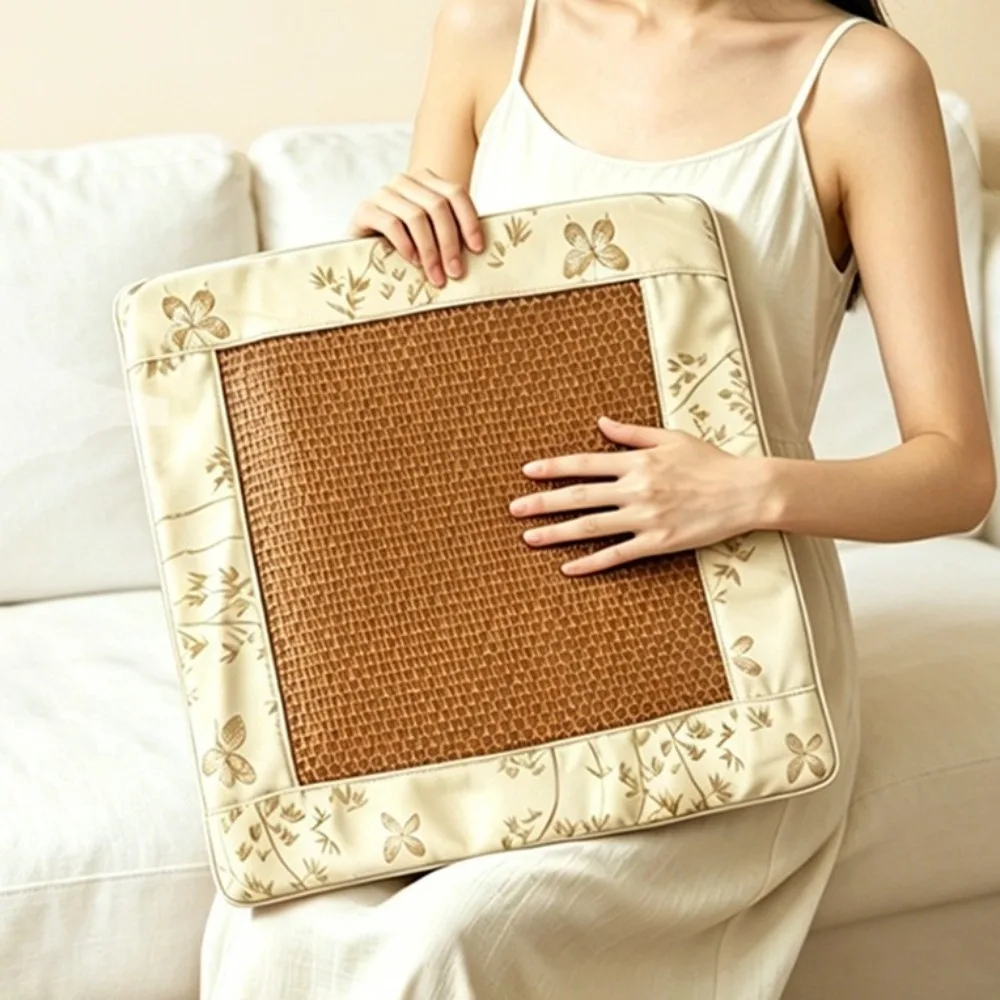 Portable Thickened Summer Cooling Mat Breathable Japanese Style Rattan Weaving Seat Cushion Non Slip Soft Window Pad Summer