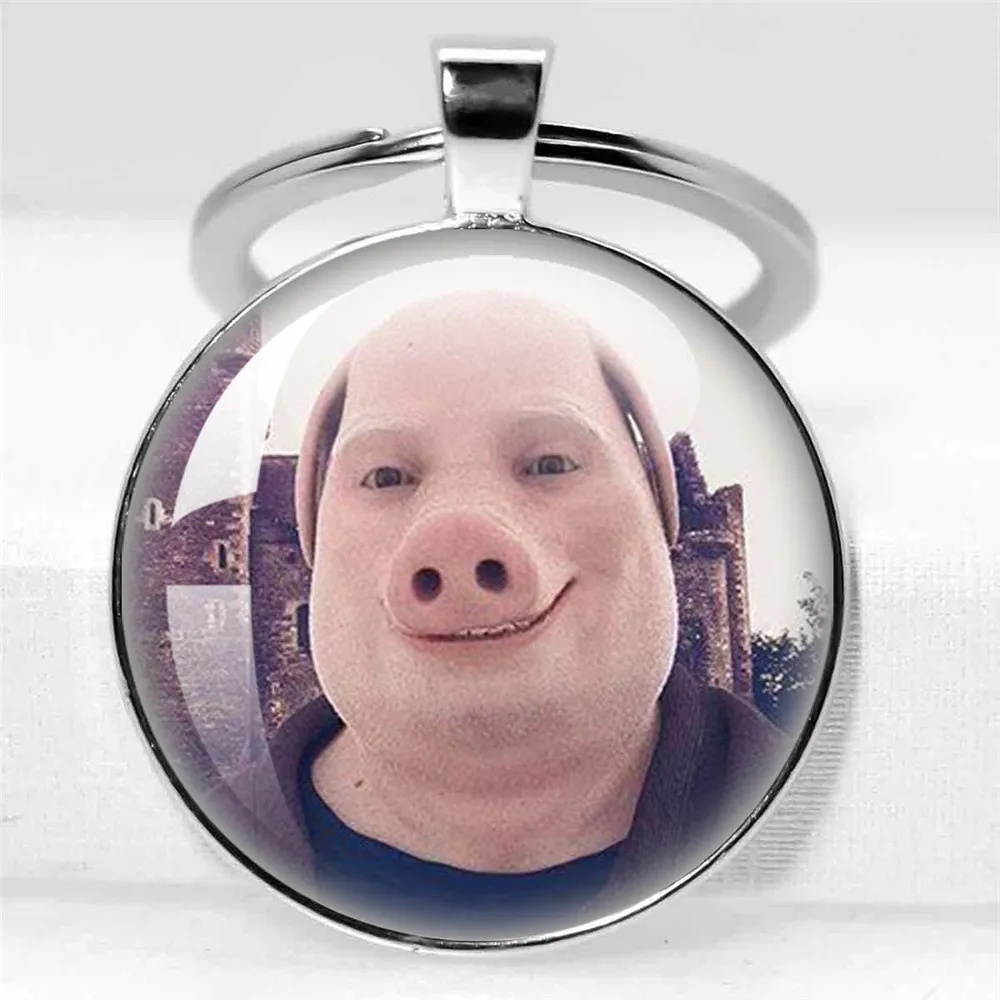 John Pork is Calling Answer Call Phone Humor Funny Pig Lover Graphic Meme Glass Cabochon Fashion 30MM Keychain Jewelry Gifts