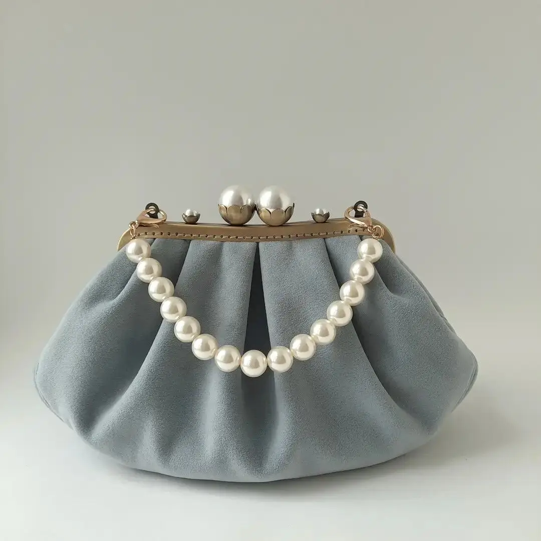 

Lost in Vintage Velvet Soild Bag Kisslock Bag Cristmas Fabric Purse Shoulder Cross Bags Frame Clutch Detachable Chain 32x12x18cm