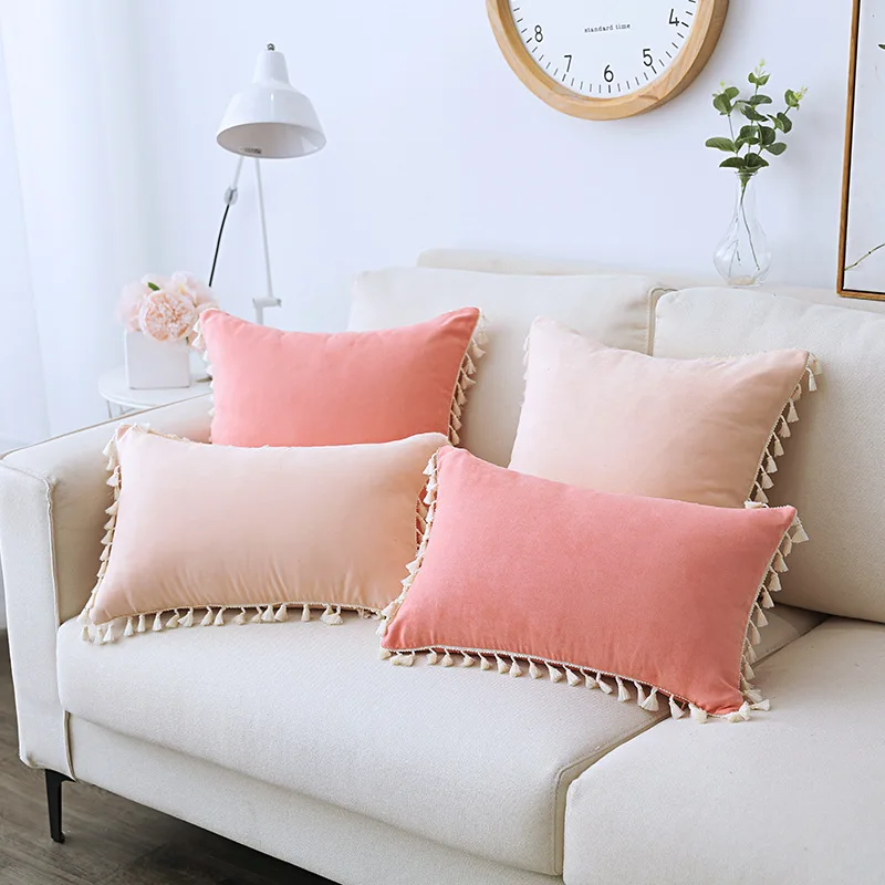 Nordic Ins Tassels Lace Cushion Cover, Monochromatic, Soft Plush, Pink Pillowcase, Sofa Throw Pillow Cover, Home Decor, 45x45cm