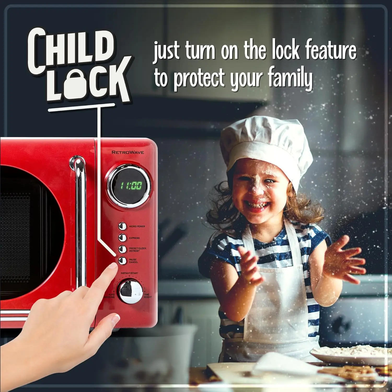 Retro Compact Countertop Microwave Oven - 0.7 Cu. Ft. - 700-Watts with LED Digital Display