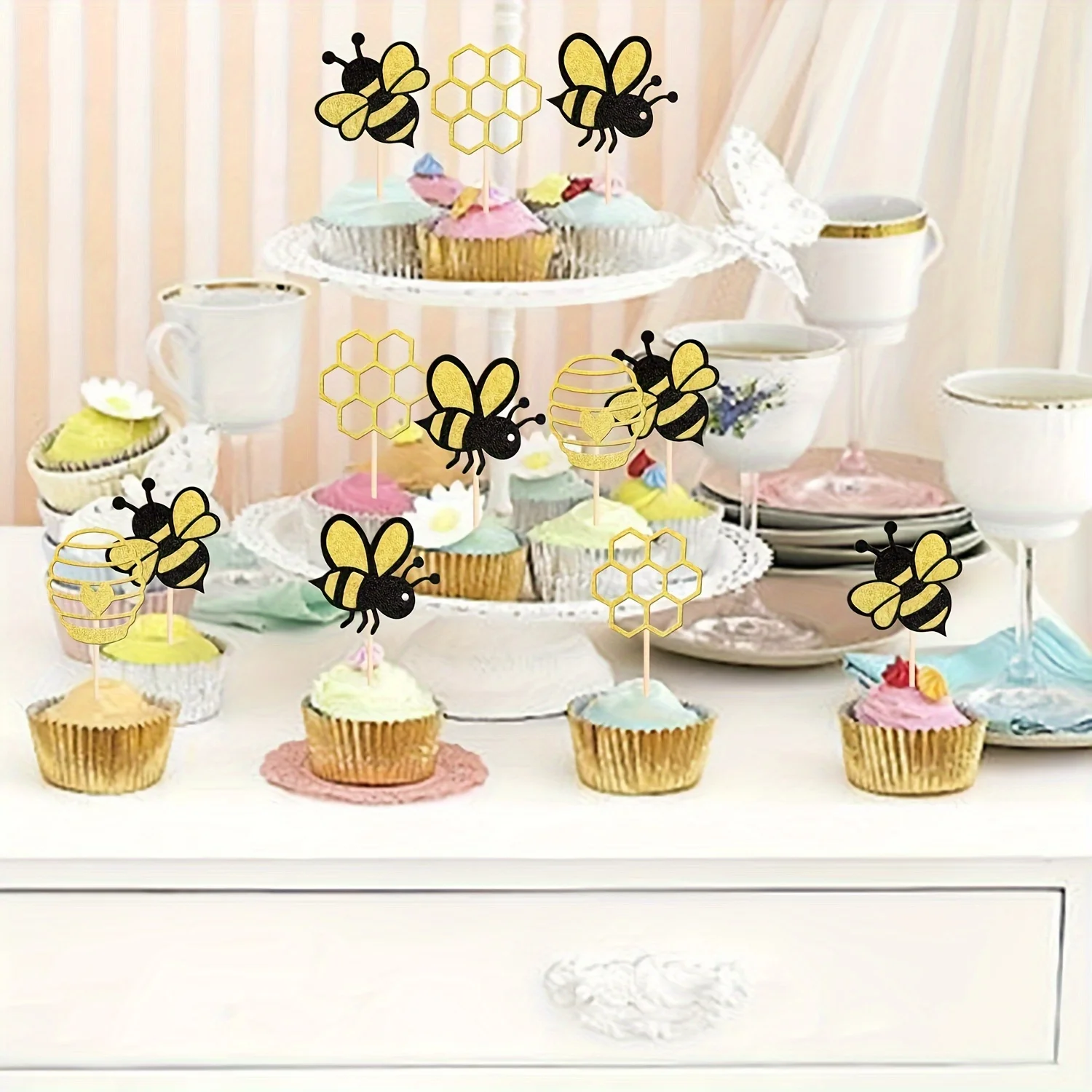 12 Stück Bienen-Kuchenaufsätze, Bienen-Themen Geburtstagsparty-Dekorationszubehör – Detail 6