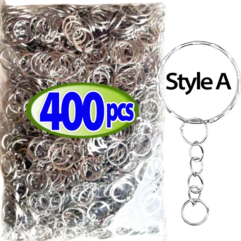 50/500 stücke versilberter Metall rohling Schlüssel bund Schlüssel bund geteilte Schlüssel ringe mit Ketten kletter schnallen Karabiner Schlüssel bund Zubehör