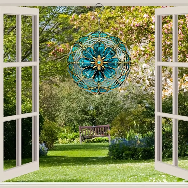 3D Mandala Flower Wind Spinner, Metal Garden Wind Chime, Outdoor Decorative Rotating Windmill, Equipped with 360 ° Rotating Hook