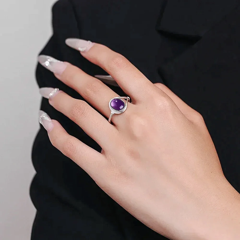 925 Sterling Silver Natural Stone Rings With Amethyst Simple Oval Ring 8*10mm Fine Jewelry Purple Rings For Women