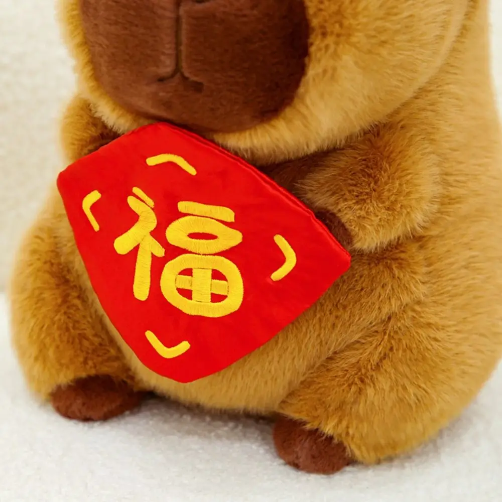クリエイティブな新年スタイルのカピバラぬいぐるみ、柔らかいPPコットン製のシミュレーションカピバラおもちゃ、30cmのぬいぐるみカピバラ人形、家の装飾