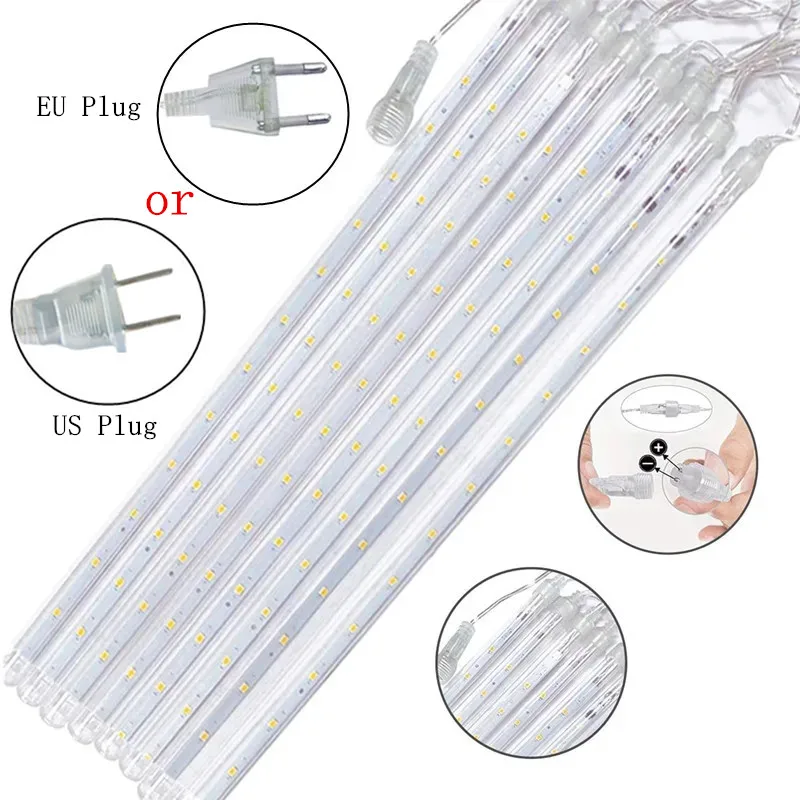 Imagem -05 - Meteor Shower Led String Lights 8tubes Decoração de Rua Fairy Garland Plug Eua Plug ue Casamento Natal Iluminação ao ar Livre