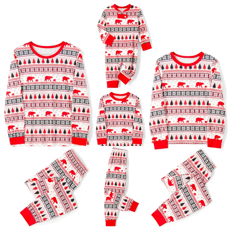 Family Matching Christmas Pajamas Sets with Festive Print Tops and Cozy Pants for a Fun Holiday Look