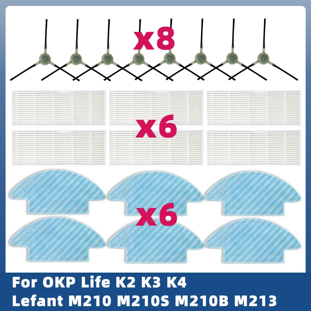 Spare Parts For Lefant M210 M210S M210B M213 / OKP Life K2 K3 K4 Robot Vacuum Cleaner Side Brush Hepa Filter Mop Rag Accessories