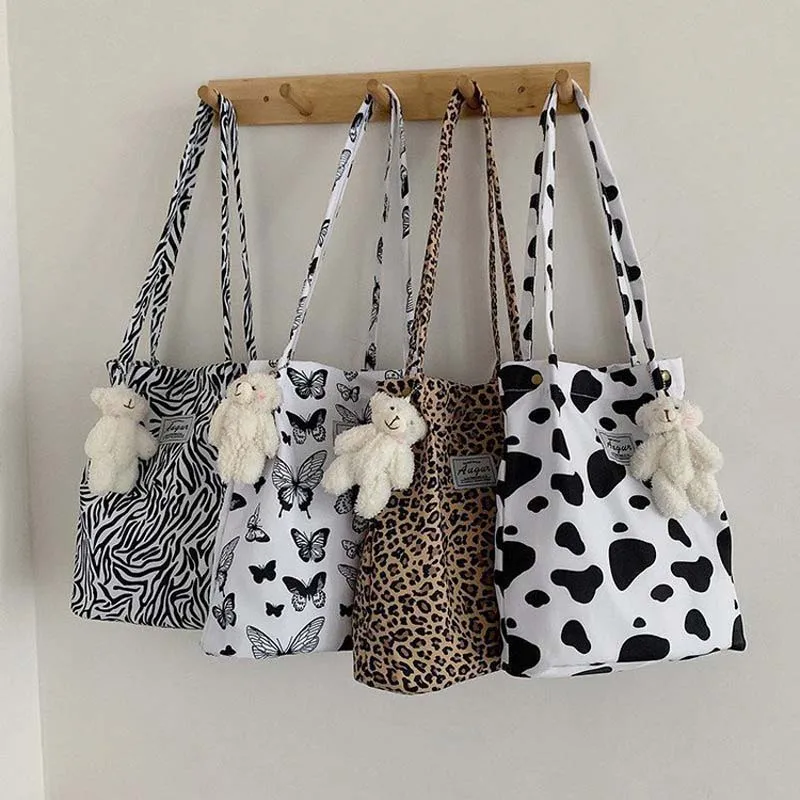 

Casual Tote Bag Butterfly Leopard Zebra Cow Print Shoulder Bag Women Handbag Totes Ladies Cute Canvas Bag New 2024 Shopping Bag