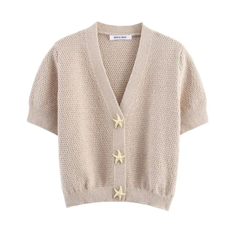 

Лето 2023. Женский вязаный кардиган Jaet Star aped Button Design V Ne ort Sve Regular Fit Faion Commute Sle