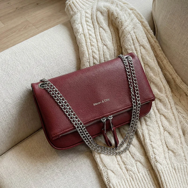 

Women's Small PU Leather Crossbody Bag Double Chain Strap Letter Print Casual Elegant Daily Shoulder Bag 2026 New Trend Handbags