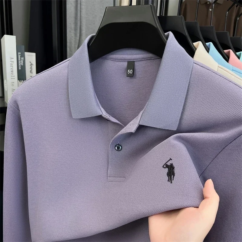 100% reine Baumwolle, hochwertiges Marken-Poloshirt für Herren mit langen Ärmeln, modisches Luxus-Golfshirt mit Stickerei für Herbst und Winter, lässiges T-Shirt. – Detail 8