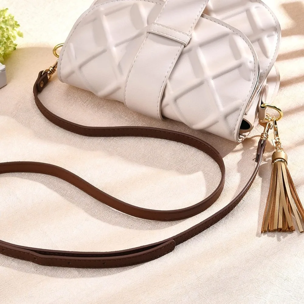 Leather Replacement Straps Adjustable Purse Crossbody Brown Shoulder Bag Strap Handles Alloy Buckles with Tassel for Men