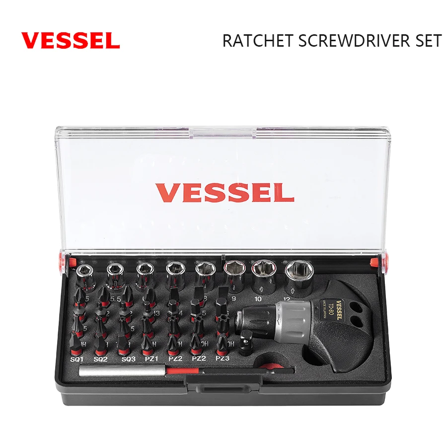 

VESSEL S-12C Ratchet Screwdriver Set 39 PCS Magnetic Screwdriver Diversified Combination Convenient