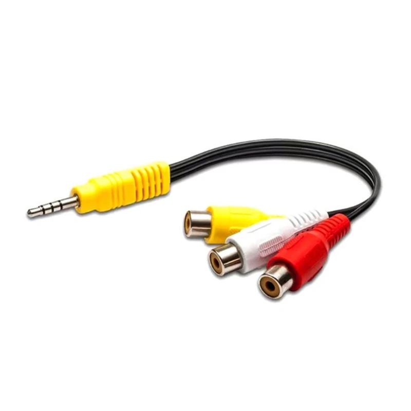 3.5 มม.ชาย 3RCA หญิงอะแดปเตอร์วิดีโอสเตอริโออะแดปเตอร์สายเคเบิล Splitter สำหรับโฮมเธียเตอร์เครื่องขยายเสียงลำโพง