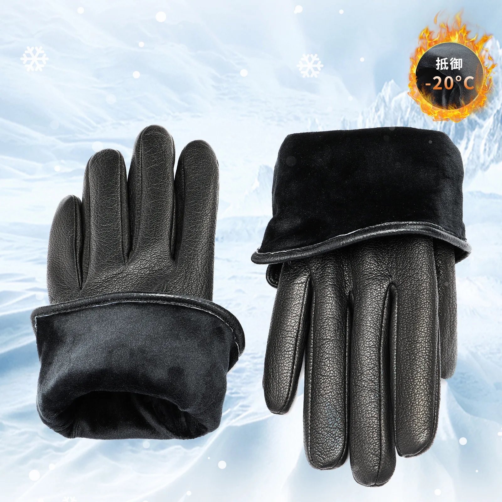 Keep Warm Men\'s Leather GlovesTo Drive Outdoor Motorcycle Genuine Driving Deer Leather Gloves Men Winter Apparel Accessories