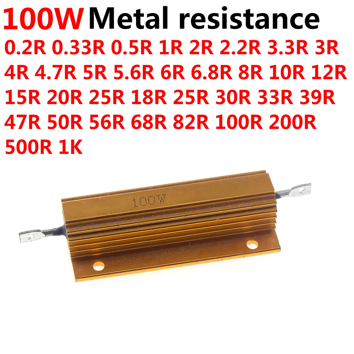 2PCS RX24 100W Aluminum Power Metal Shell Case Wirewound Resistor 0.5R 1R 2R 3R 4R 5R 6R 8R 10R 20R 25R 50R 100R 200R 500R 1Kohm