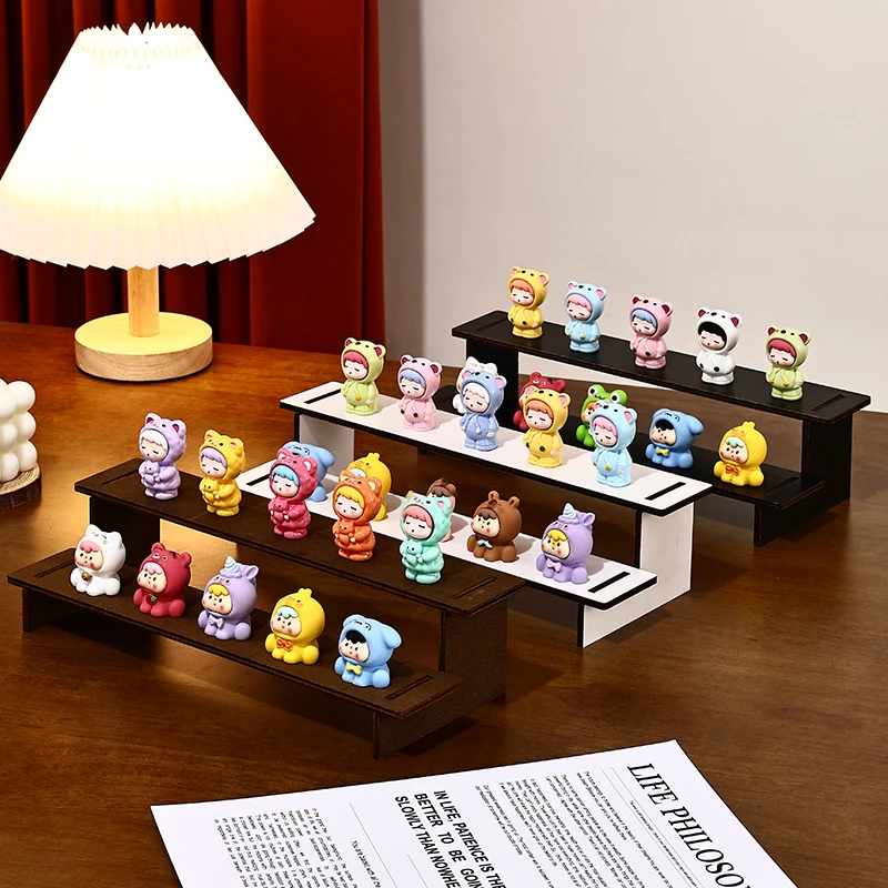 Multilayer Wooden Figure Display Stand Large Capacity Shelf Desktop Organizer for Collectible Dolls Figurines Perfume Bottles
