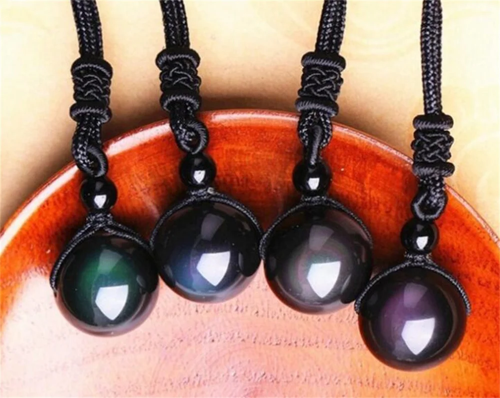 Natural 12-18mm Rainbow Eye Obsidian Fortune Transfer Good Luck Beads Pendant Rope Necklace Charm Lover's Party Gift Jewelry