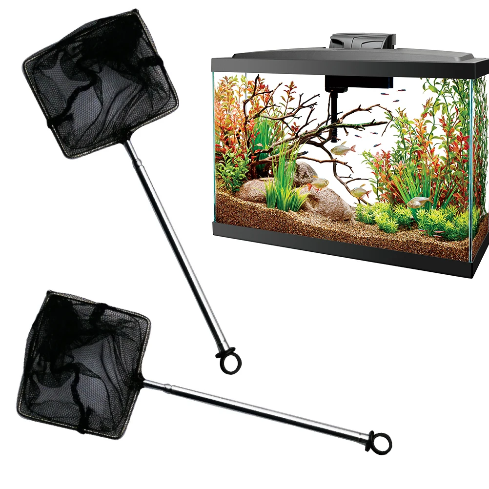

2Pcs Fishing Landing Net Telescopic Stainless Steel Square Skimmer Net for Fish Tank Aquarium Heavy Duty Pliable Catching Tool