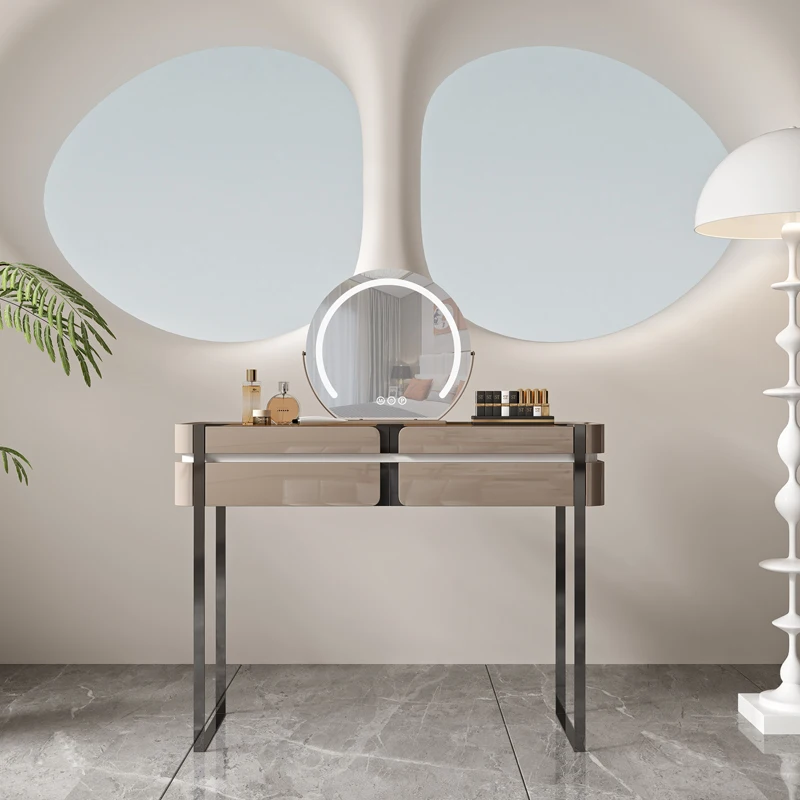 خزانة خشبية صلبة إيطالية بسيطة، خزانة ملابس، خزانة تخزين، غرفة نوم متكاملة، فاخرة خفيفة، طاولة مكياج فاخرة، غير قابلة للصدأ #2