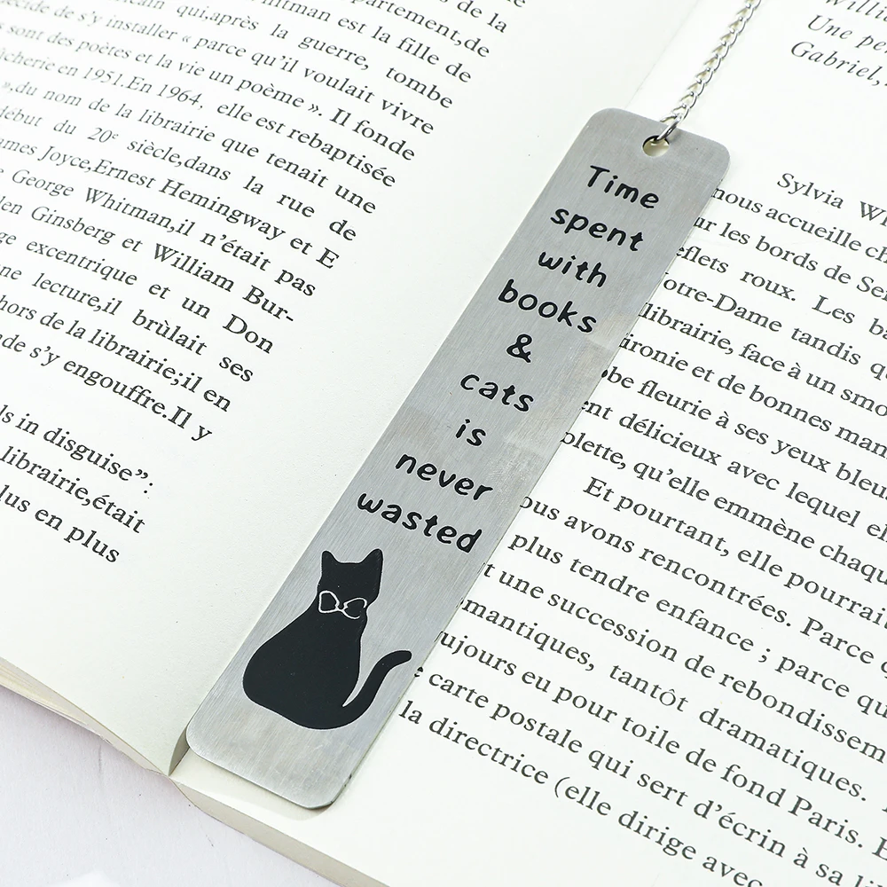 Cute Kitten Stainless Steel Bookmark - Kitten Pattern with Book Pendant - Pet Pendant for Cat Lovers, Reading Tag for Readers