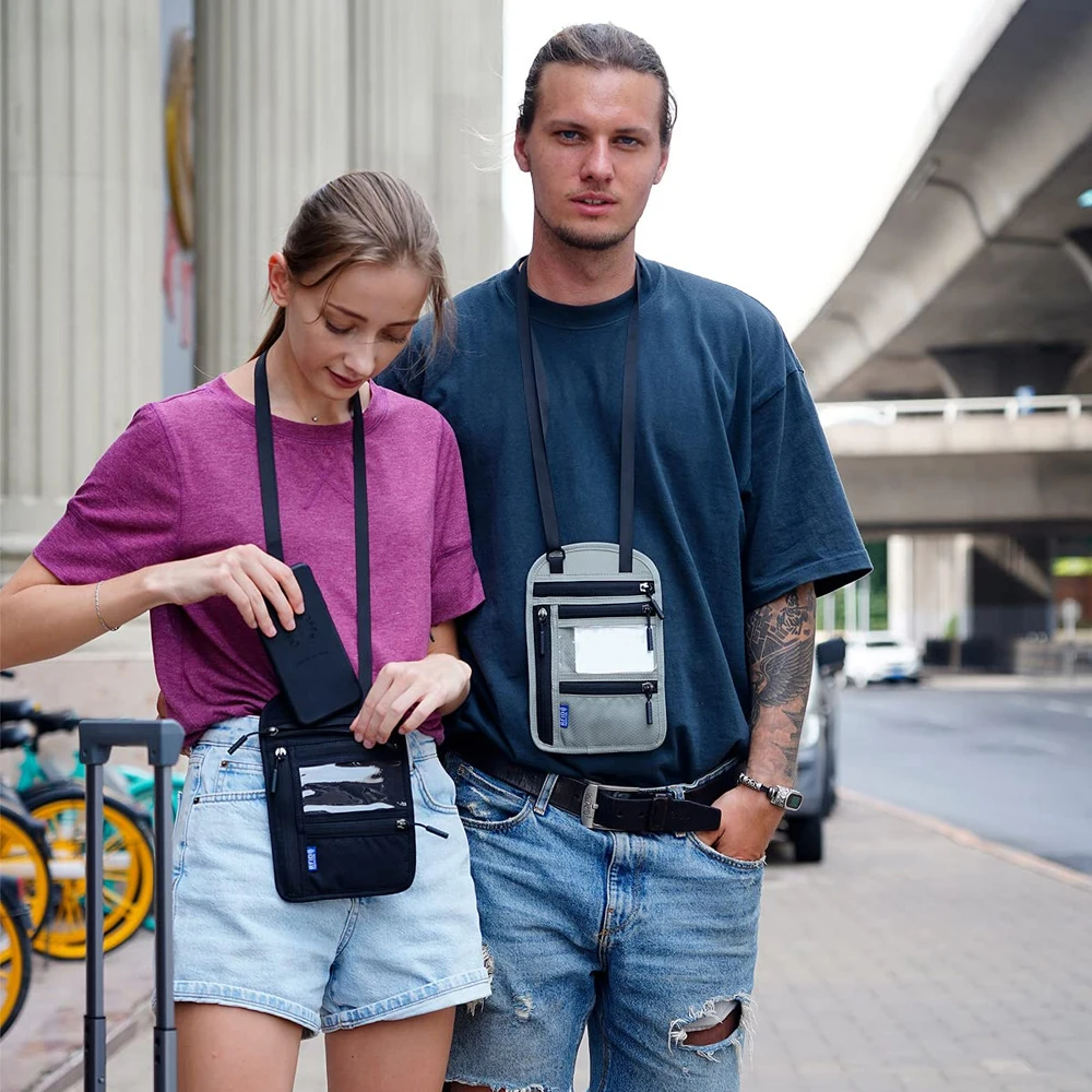 حامل جواز سفر للعائلات، محفظة للرقبة بحجب RFID، منظم مستندات السفر، حقيبة متعددة جواز السفر، محمولة وأنيقة