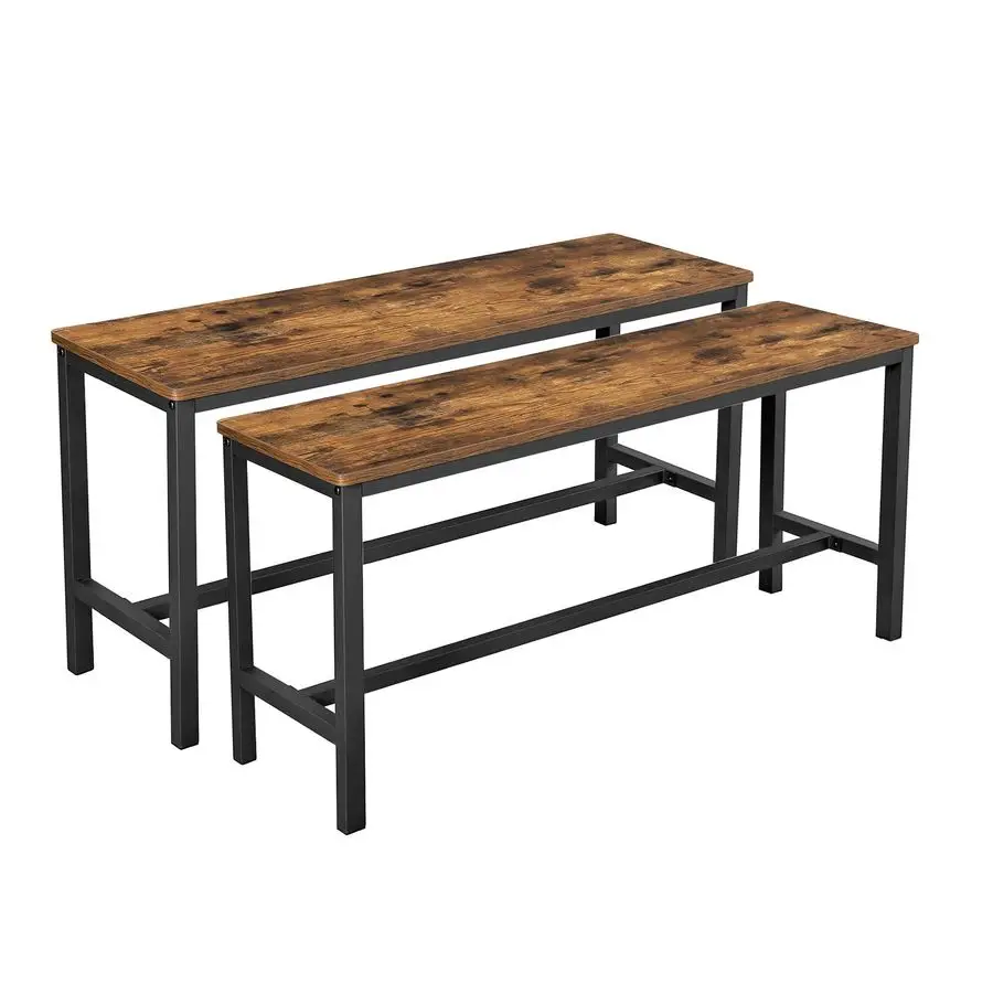

Dining Bench, Pair of 2, Industrial Style, Steel Frame, for Kitchen, Living Room, 12.8 x 42.5 x 19.7 Inches, Rustic Brown Black