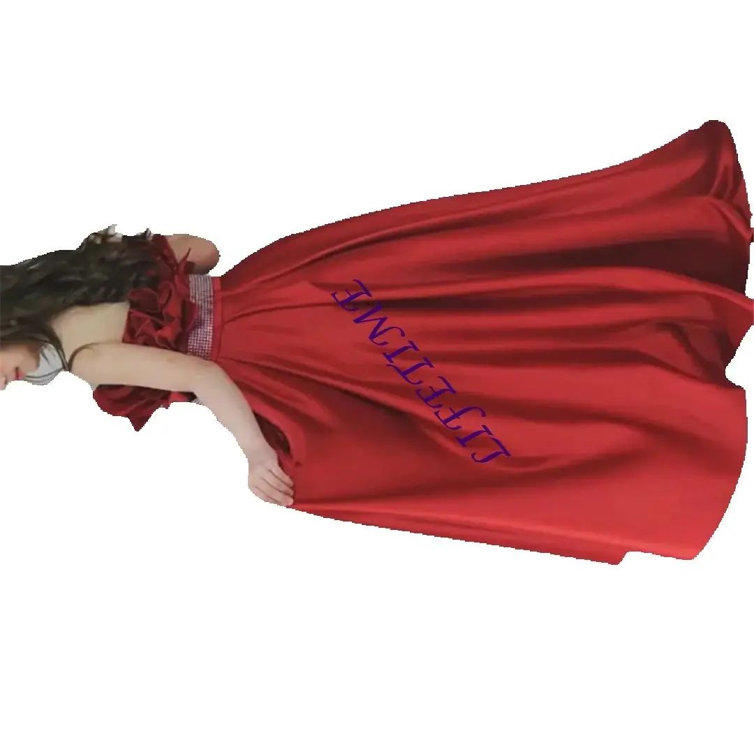 فستان فتاة الزهور القصير بدون حمالات فاخر أنيق بدون أكمام على شكل حرف A بطول قصير سويب تراين فستان التواصل الأول حسب الطلب