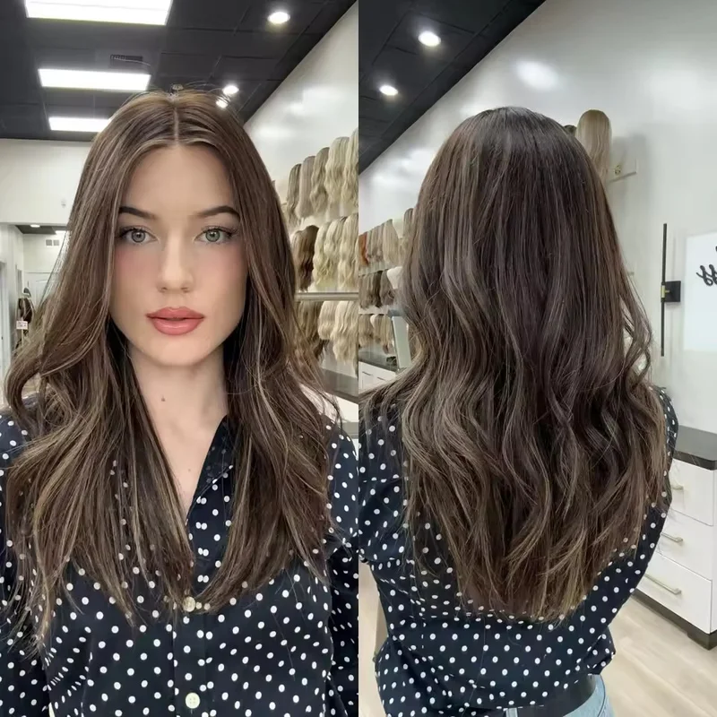 Balayage Dark Brown with Blonde Highlights  Lace Front Wigs