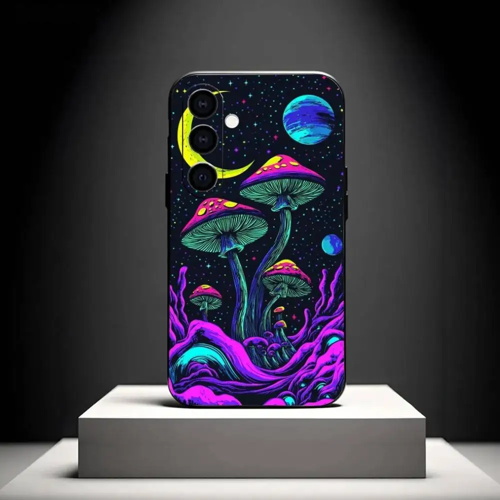 حافظة هاتف Trippy Art Mushroom لهاتف سامسونج جالاكسي A73، A72، A71، A70، A53، A52، A51، أخرى غلاف أسود ناعم #5