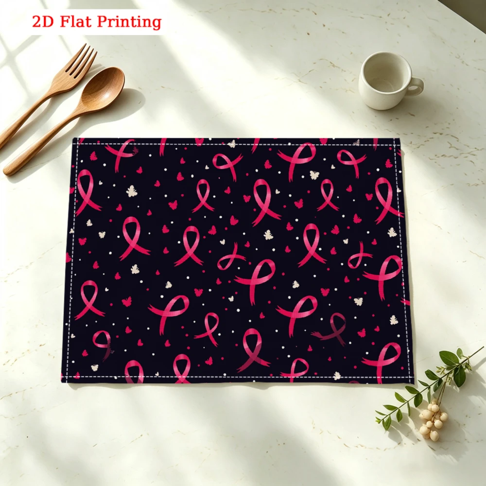 Pink Ribbon Pattern Kitchen Placemat Pink Ribbon Pattern Linen Pad Dish Coffee Cup Table Mat 1PC 30x40cm