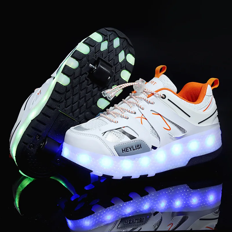 Kids Wheels Shoes With Led Flash Lights Deform Deformation Parkour Runaway Detachable Outdoor Indoor Sport Sneakers Roller Shoes