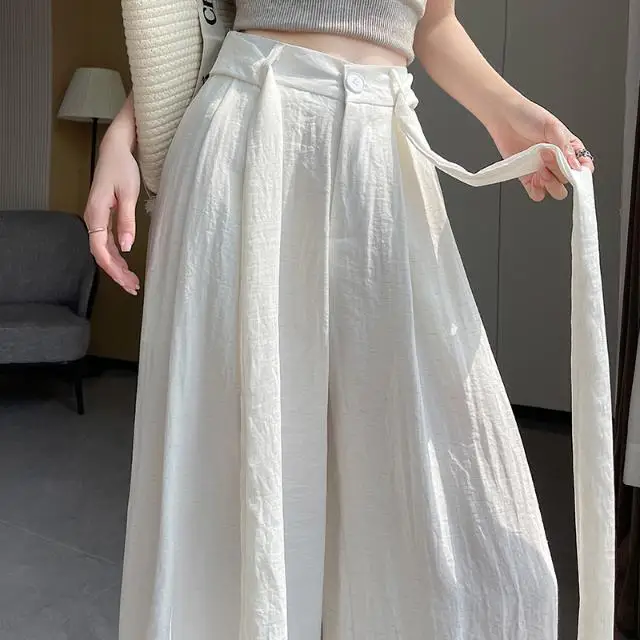 

Cotton Linen Women's Summer Lightweight High Waist Loose Straight Trousers