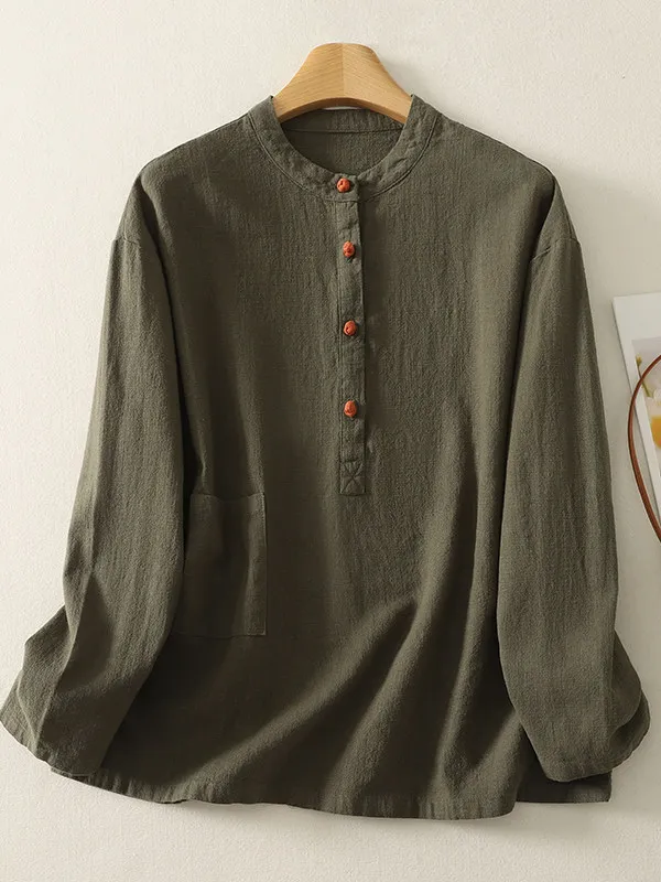 

Casual Long Sve Open Cardigan irt Loose Fit Ladies Buttoned Zen Sle Large Size Tai Chi Performance Top Stand Collar