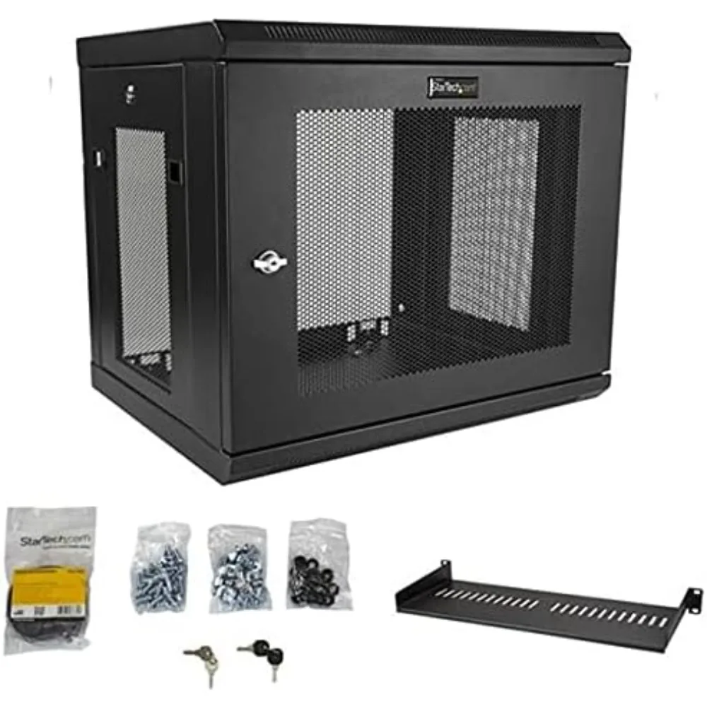 2-Post 9U Wall Mount Network Cabinet w/ 1U Shelf, 19