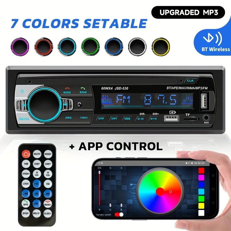 1pc Srereo1din Wireless MP3 Player 60Wx4 FM Receiver with Remote Control AUX/USB/TF Card In Dash Kit