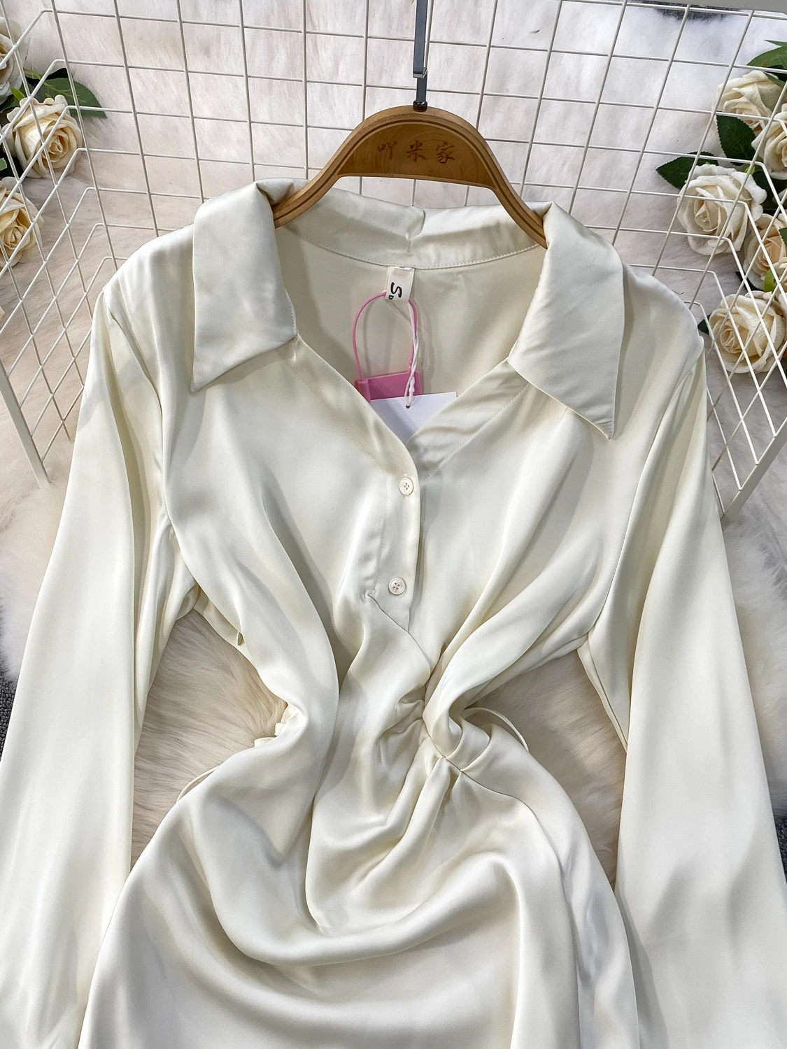 تنورة Ele V-ne طويلة على شكل حرف a Dr للسيدات بخصر عالٍ من قماش الساتان للتخسيس للخريف والشتاء Faion French Sle #3