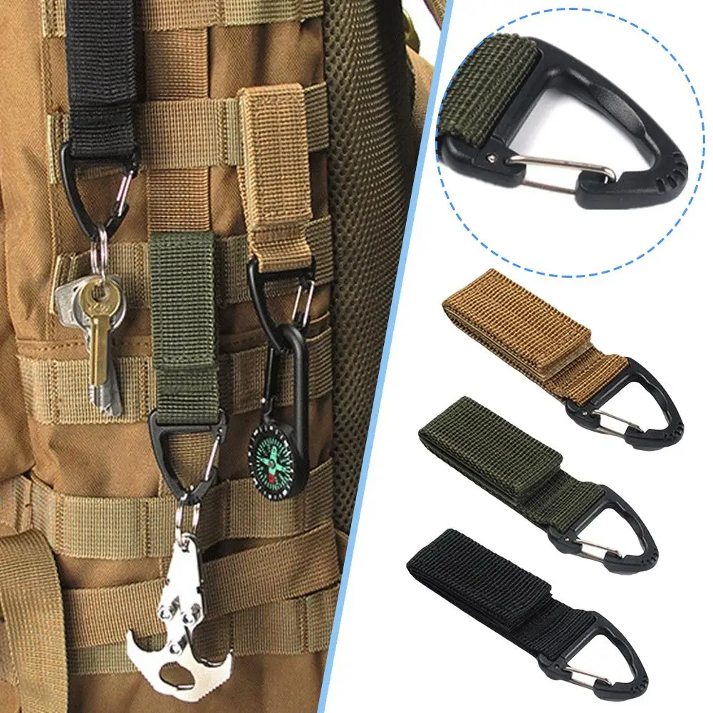 Outdoor Camping Hiking Nylon Ribbon Keychain Molle Knapsack Backpack Tactical Waist Fastener Hook Buckle Bag Tool T4d3