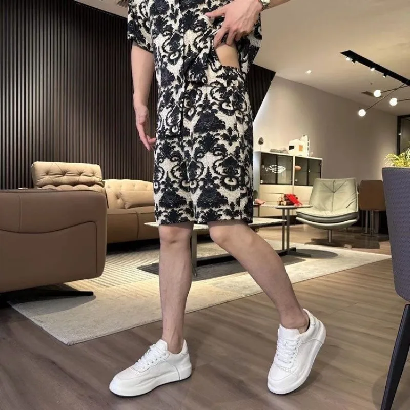 

New Men Summer Casual Shirt Shorts Set Loose Fit Thin Light Breathable Short Sleeve Fashionable Versatile Trendy Light Luxury
