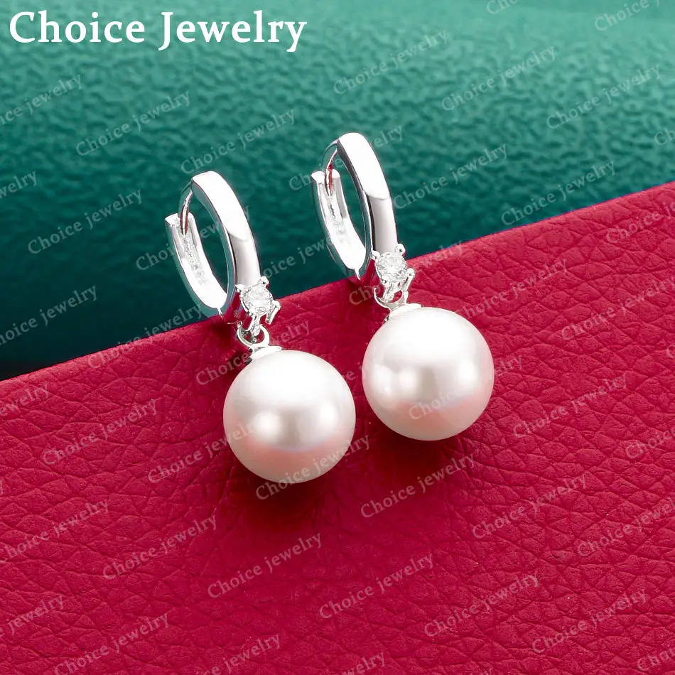 

1 Pair Elegant 925 Sterling Silver inlay Zircin 10MM Natural Pearl Earrings for Women's Fashion Jewelry for Everyday Accessories